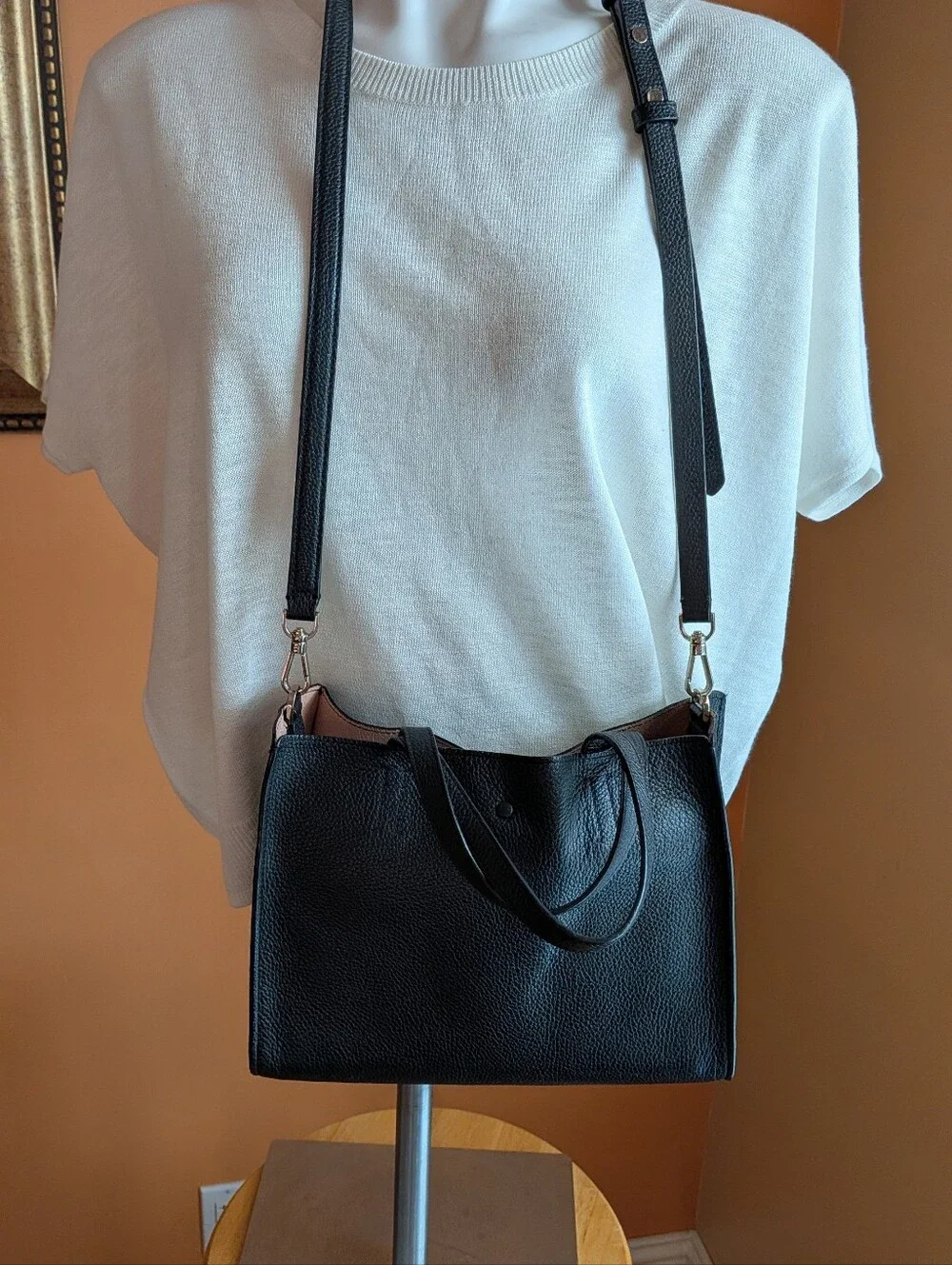 kate spade Black Pebbled Leather Satchel with Convertible Strap